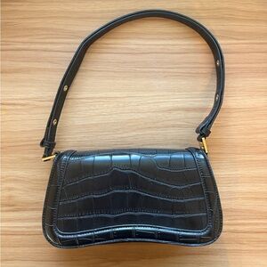 Cluci Black Vegan Leather Crocodile-Embossed Shoulder Bag/Clutch